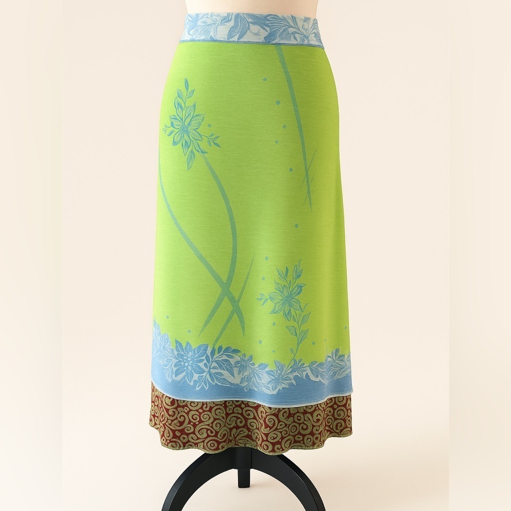 Boho Floral Green and Periwinkle Women's Wrap Skirt